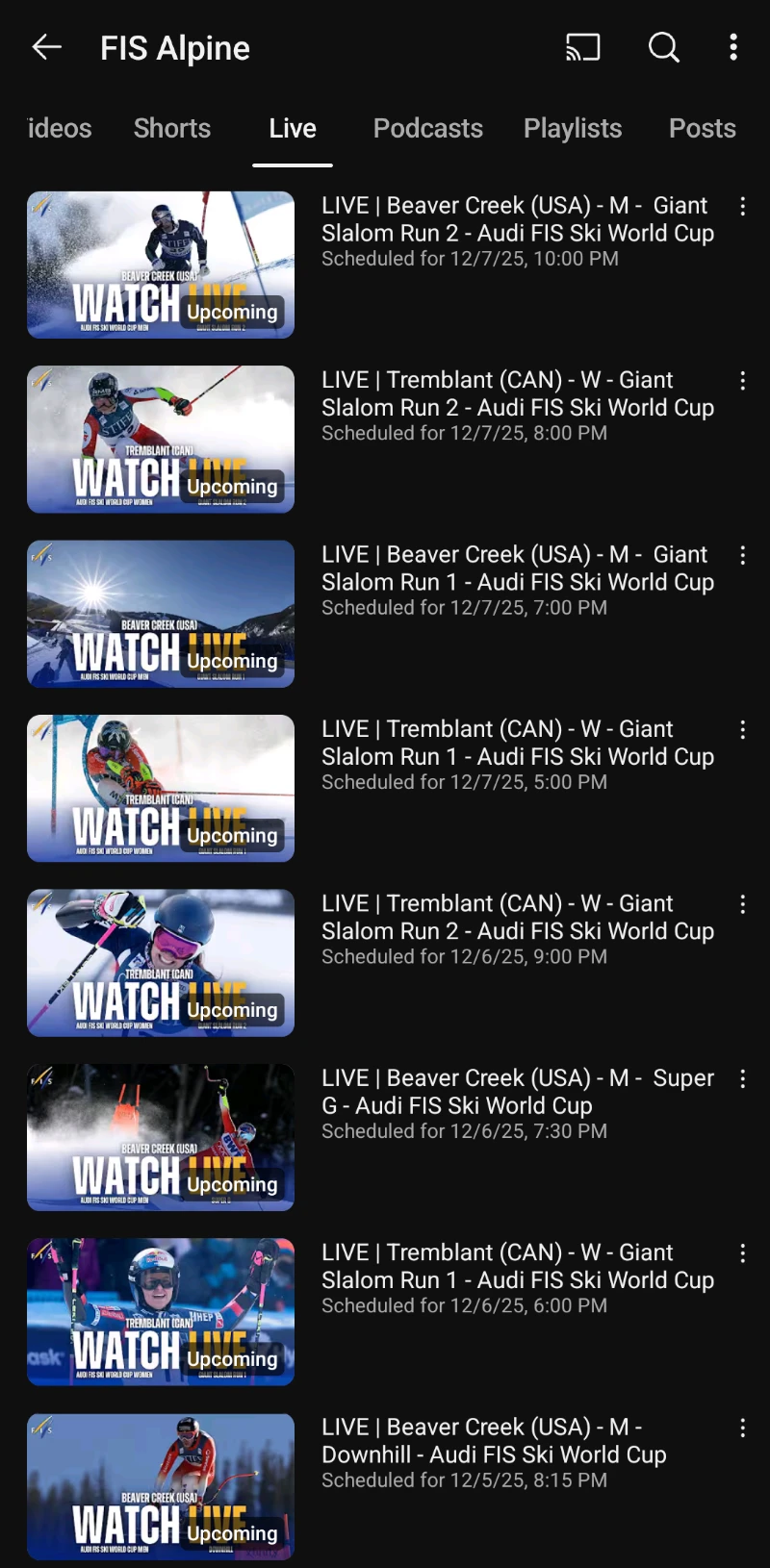 Beaver Creek Yhdysvallat ja Tremblant Kanada - Alppihiihdon maailmancup live streamien aikataulu