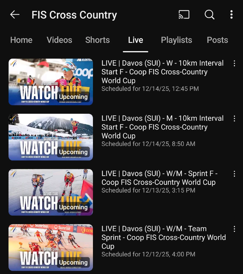 Davos Sveitsi - Maastohiihdon maailmancup live streamien aikataulu