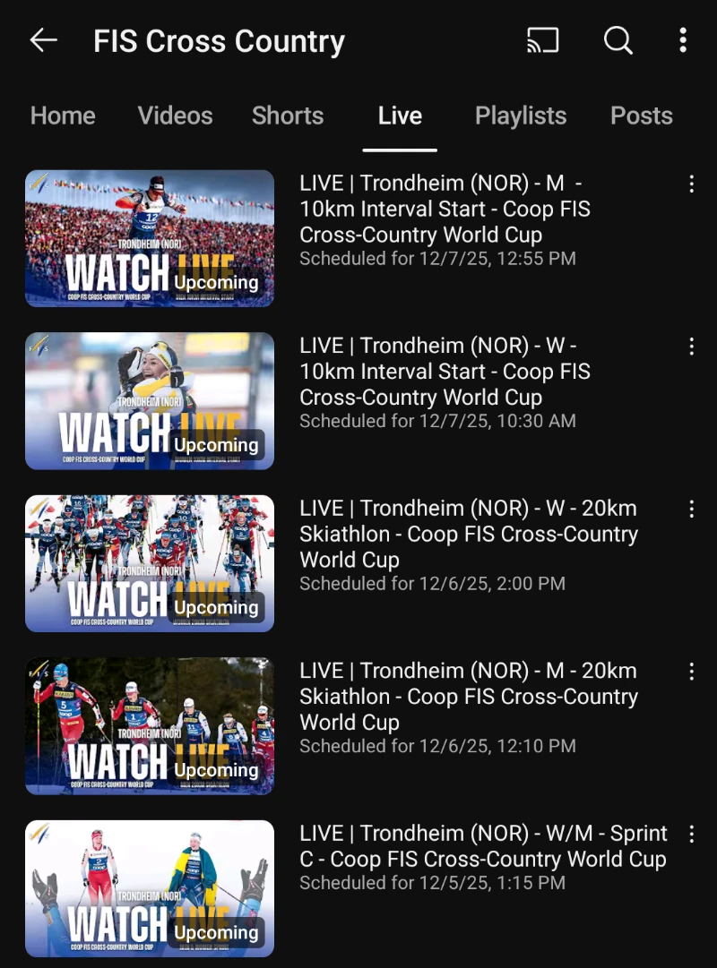 Drondheim Norja - Maastohiihdon maailmancup live streamien aikataulu