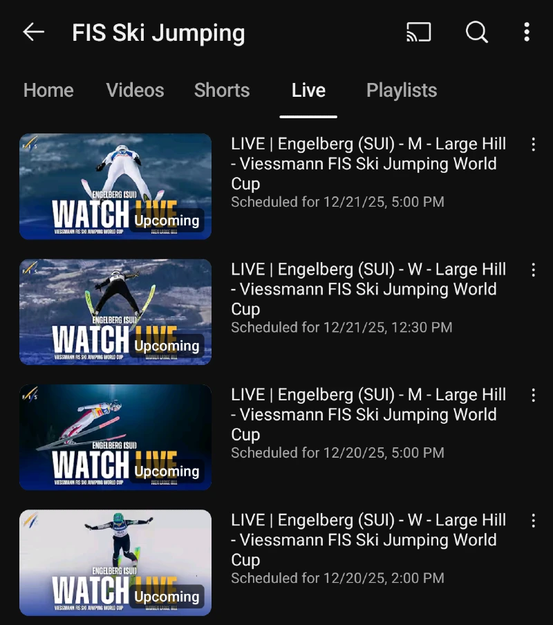 Engelberg Sveitsi - Mäkihypyn maailmancup live streamien aikataulu