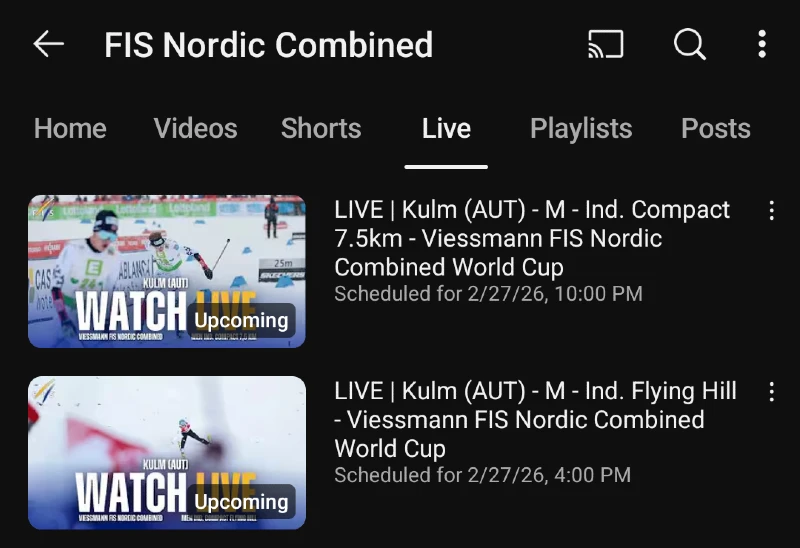 Kulm Itävalta - Yhdistetty Nordic Combined maailmancup live streamien aikataulu