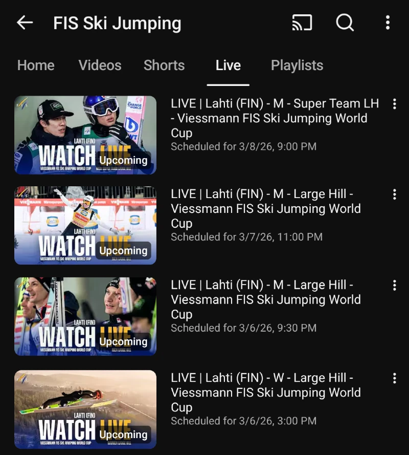 Lahti Suomi Salpausselän kisat - Mäkihypyn maailmancup live streamien aikataulu