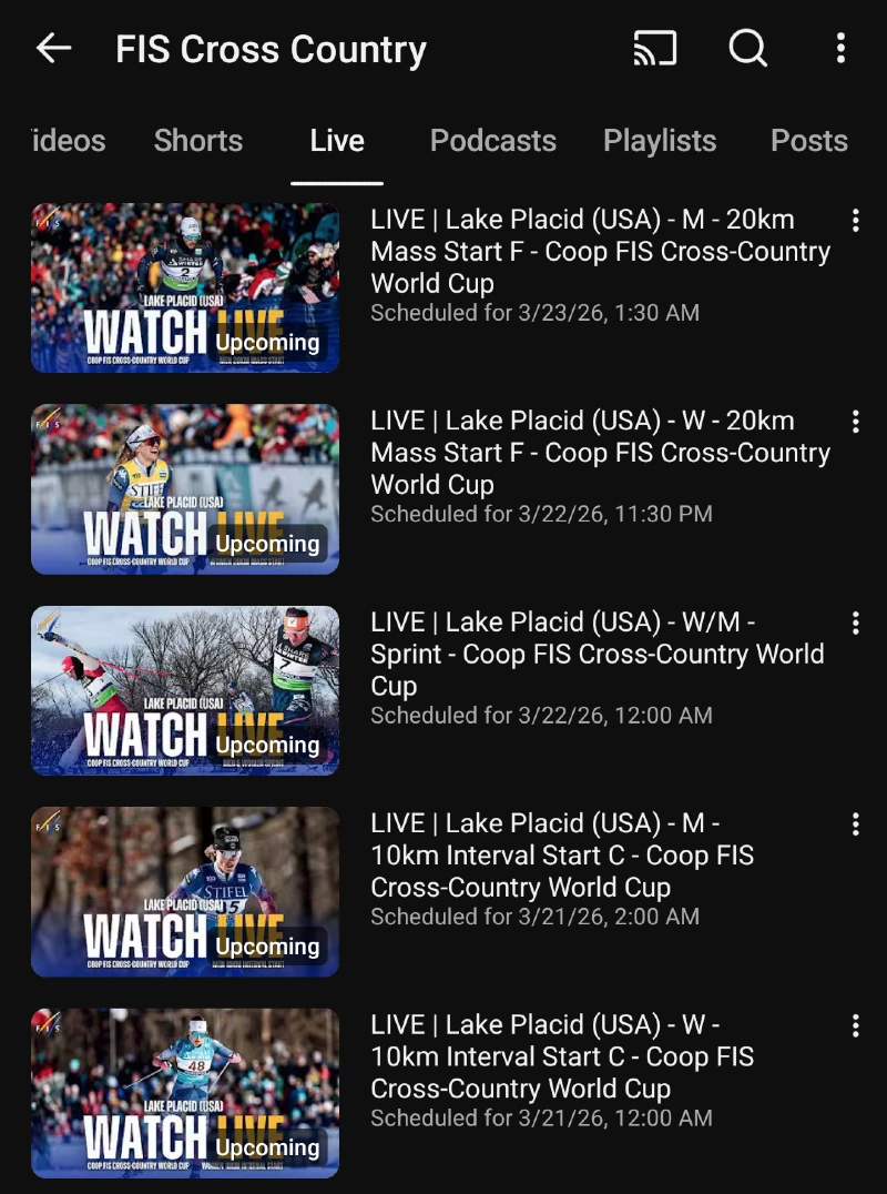 Lake Placid USA - Maastohiihdon maailmancup live streamien aikataulu