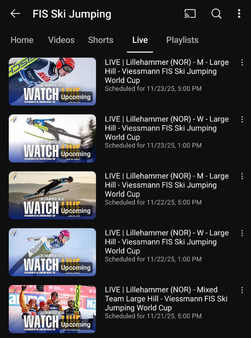 Lillehammer Norja - Mäkihypyn maailmancup live streamien aikataulu