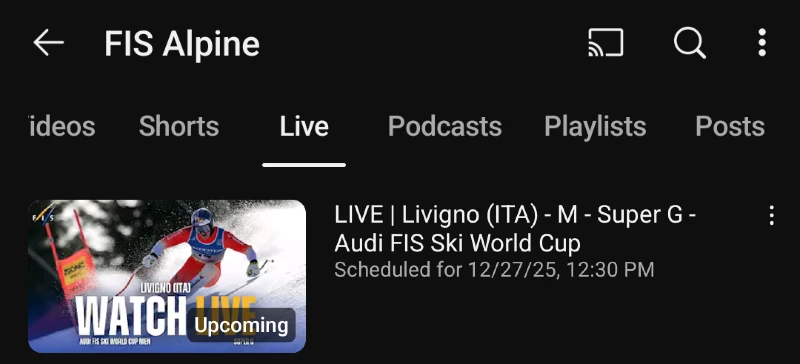 Livigno Italia - Alppihiihdon maailmancup live streamien aikataulu