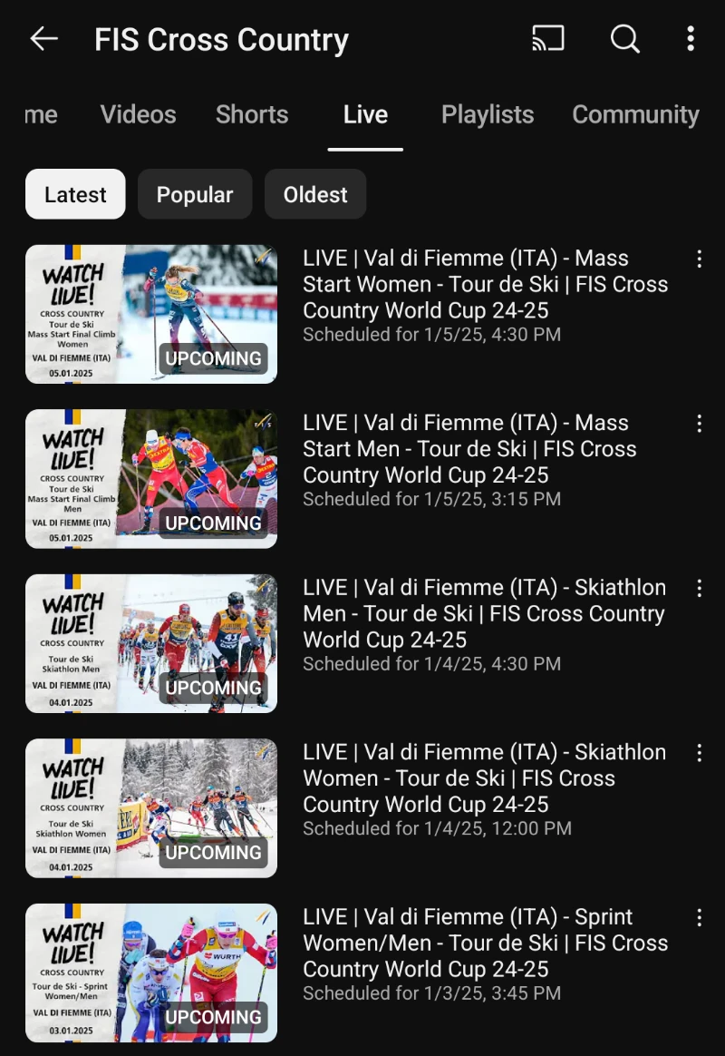 Maastohiihdon maailman cup 2025 - Val di Fiemme - Tour de Ski live