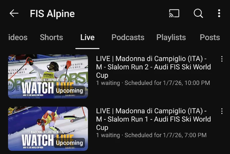 Madonna di Campiglio Italia - Alppihiihdon maailmancup live streamien aikataulu