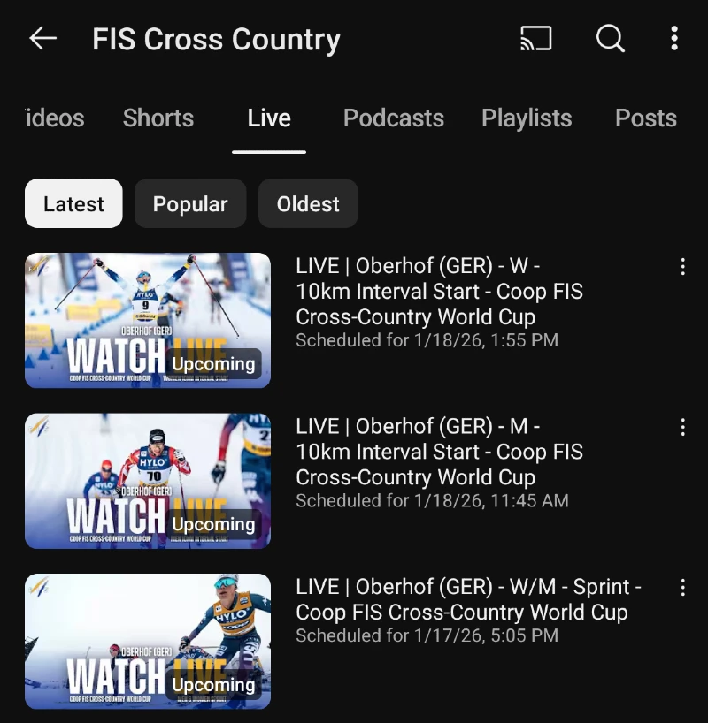 Oberhof Saksa - Maastohiihdon maailmancup live streamien aikataulu