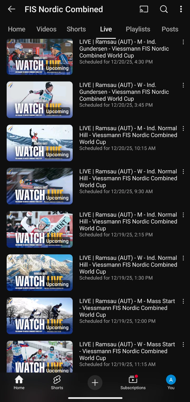 Ramsau Itävalta - Nordic Combined Yhdistetyn maailmancup live streamien aikataulu