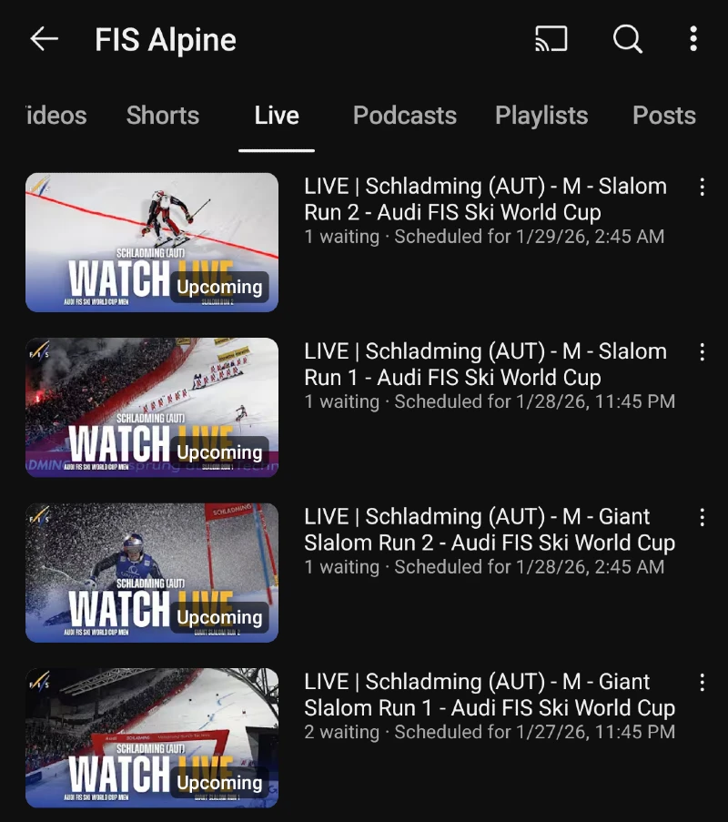 Schladming Itävalta - Alppihiihdon maailmancup live streamien aikataulu