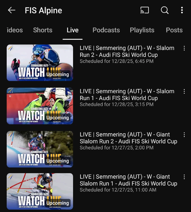 Semmering Itävalta - Alppihiihdon maailmancup live streamien aikataulu