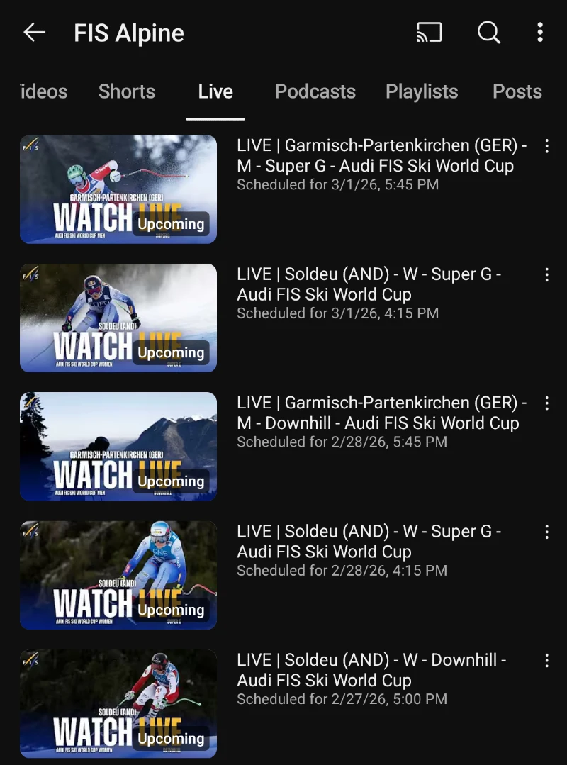 Soldeu Romania ja Garmisch-Partenkirchen Saksa - Alppihiihdon maailmancup live streamien aikataulu