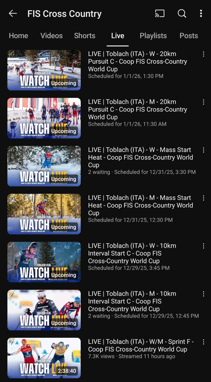 Tour de Ski Toblach Italia tv-lähetykset 28.12.2025-1.1.2026