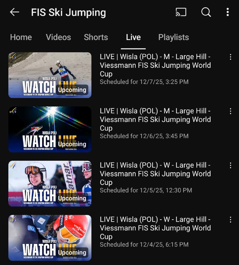 Wisla Puola - Mäkihypyn maailmancup live streamien aikataulu