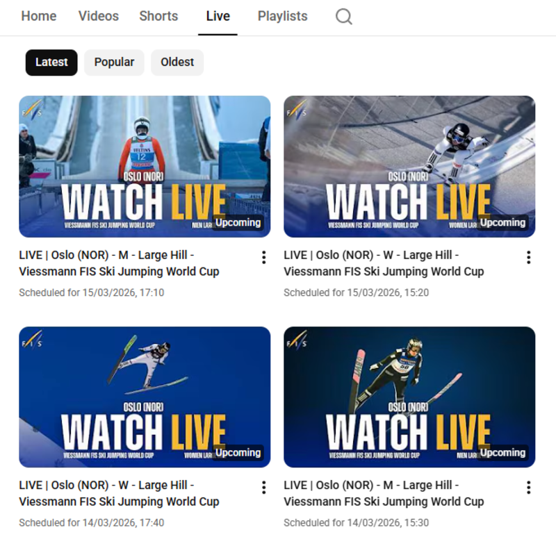 Oslo Norja - Mäkihypyn maailmancup live streamien aikataulu
